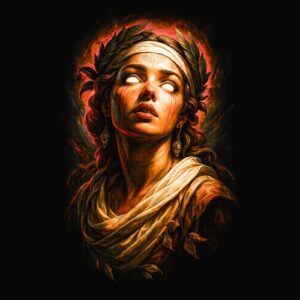 Visage féminin stylisé aux yeux blancs