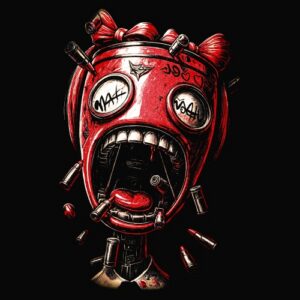 Visage style masque canon balles rouges