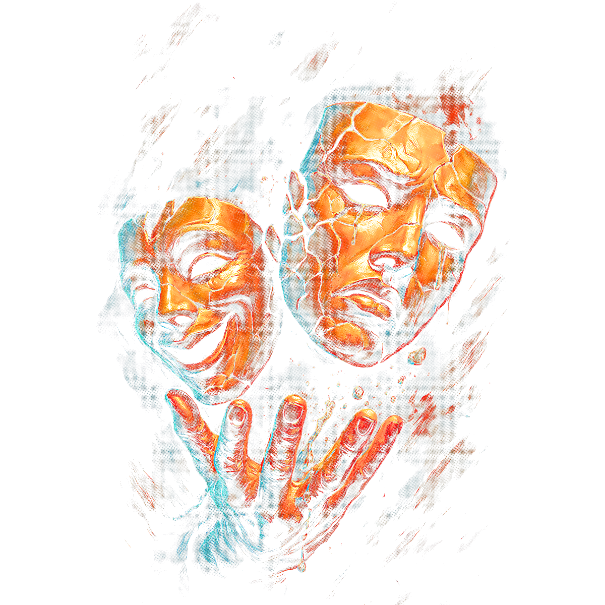 Visages orange cassés mains artistiques abstraits