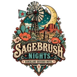Wildwest Sagebrush Night Windmill Motel